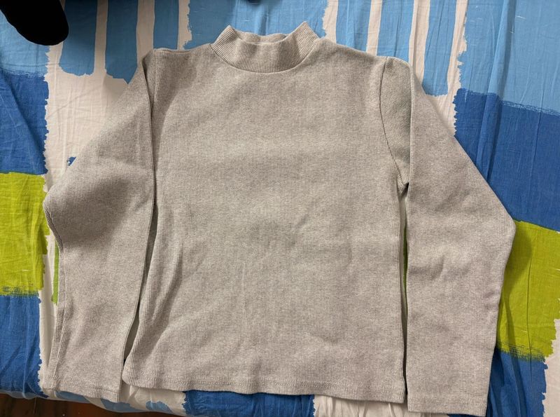 Grey Mock Neck Long Sleeve Top