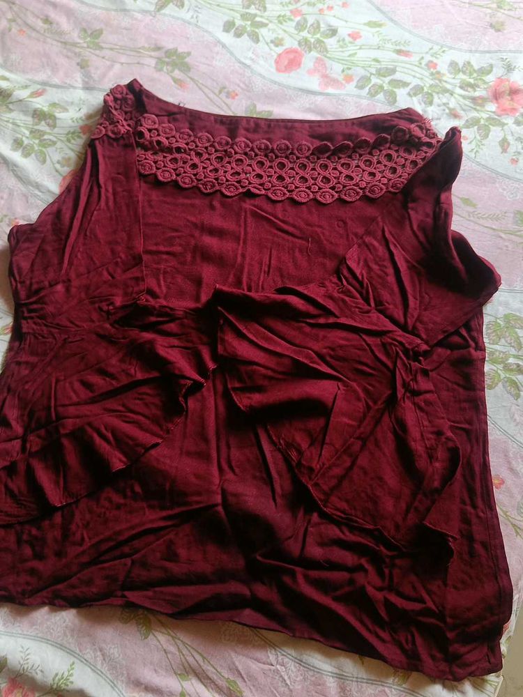 Maroon Lace Neckline Top