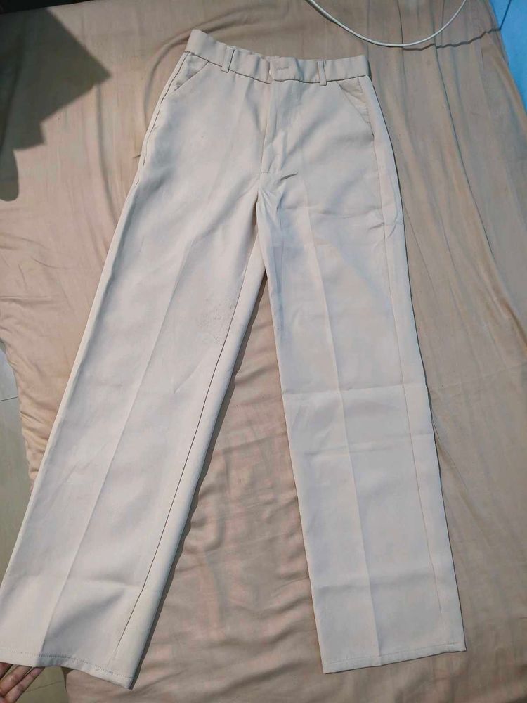 Beige Wide-Leg Trousers