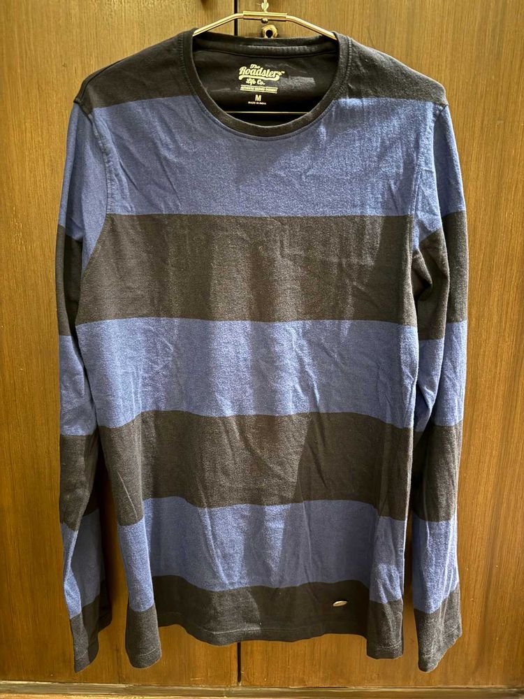 Blue And Black Stripes Full Sleeve Tshirt