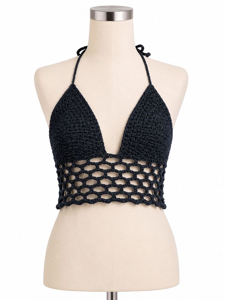 Black Crochet Halter Bikini Top