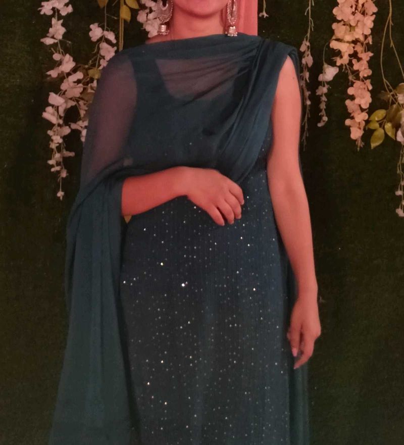 Teal Kurta Set with pant plazo and dupatta