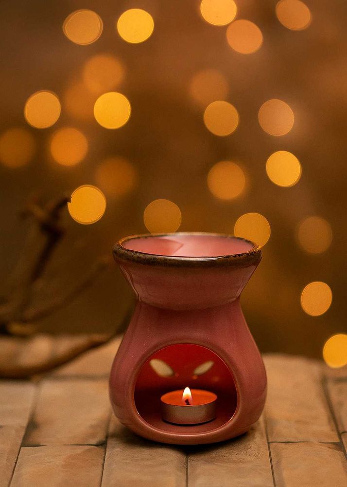 Pink Ceramic Aroma Diffuser With Candle
