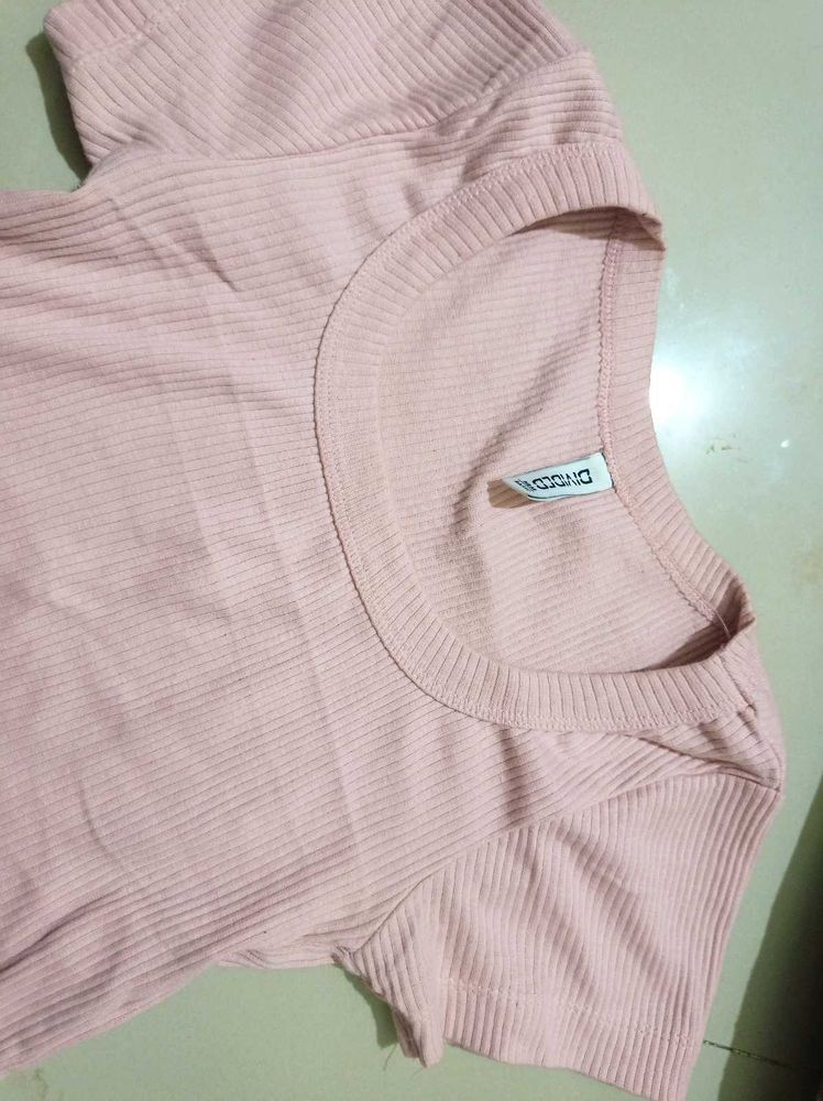 Ribbed Pink Cropped Top