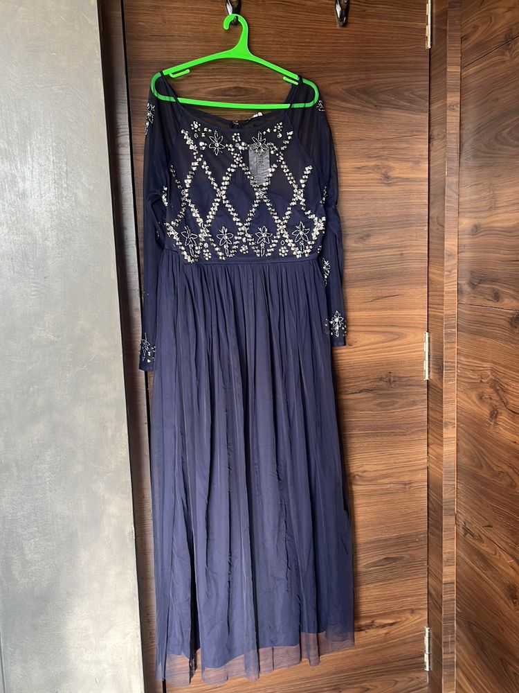 Street 9 Beautiful Blue Embellished Net Maxi