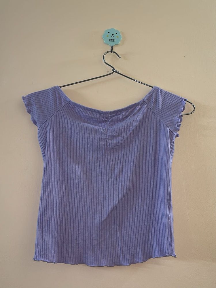 Cute Off-Shoulder Ribbed Top
