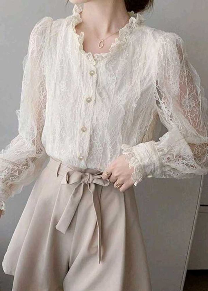 Vintage Elegant White Lace Blouse