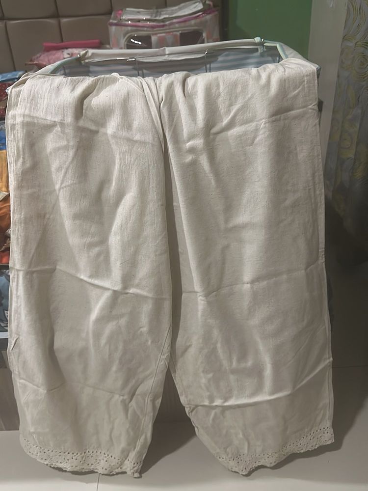 Cream Cotton Palazzos with Lace Detail