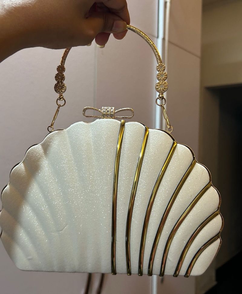 Sparkly White Shell Clutch Bag