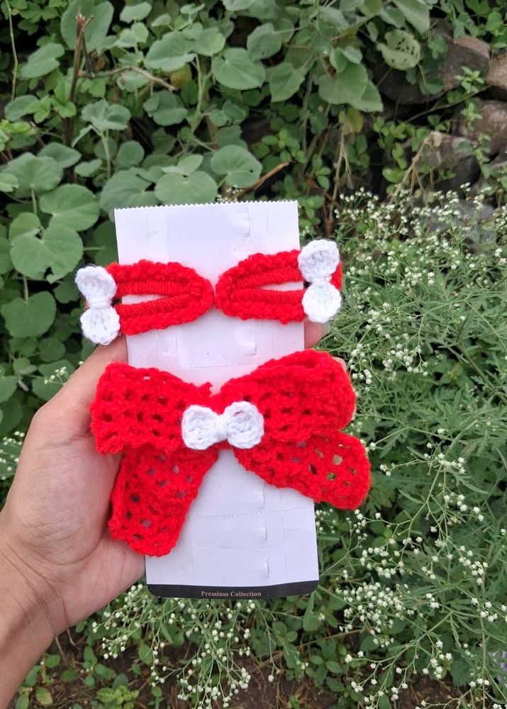 Handmade Crochet Hair Clips &amp; Bow Set