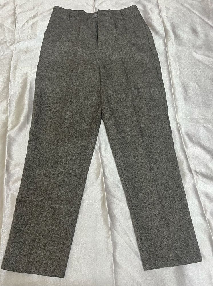Grey Straight Leg Cropped Pants