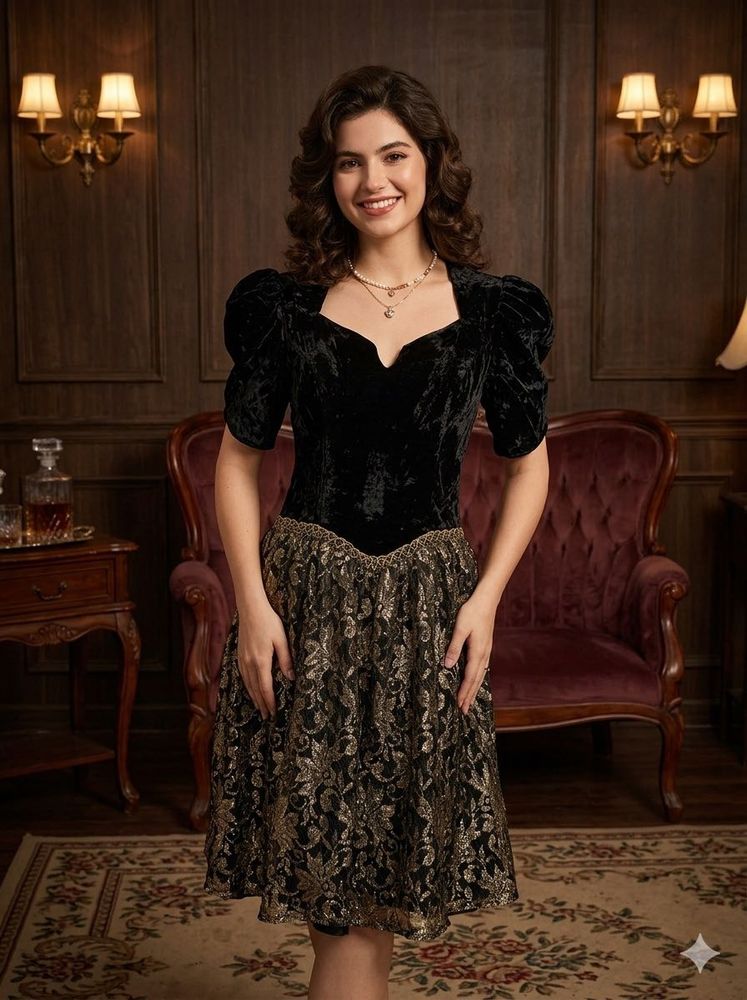 Elegant Black Velvet bridgeton vintage Dress