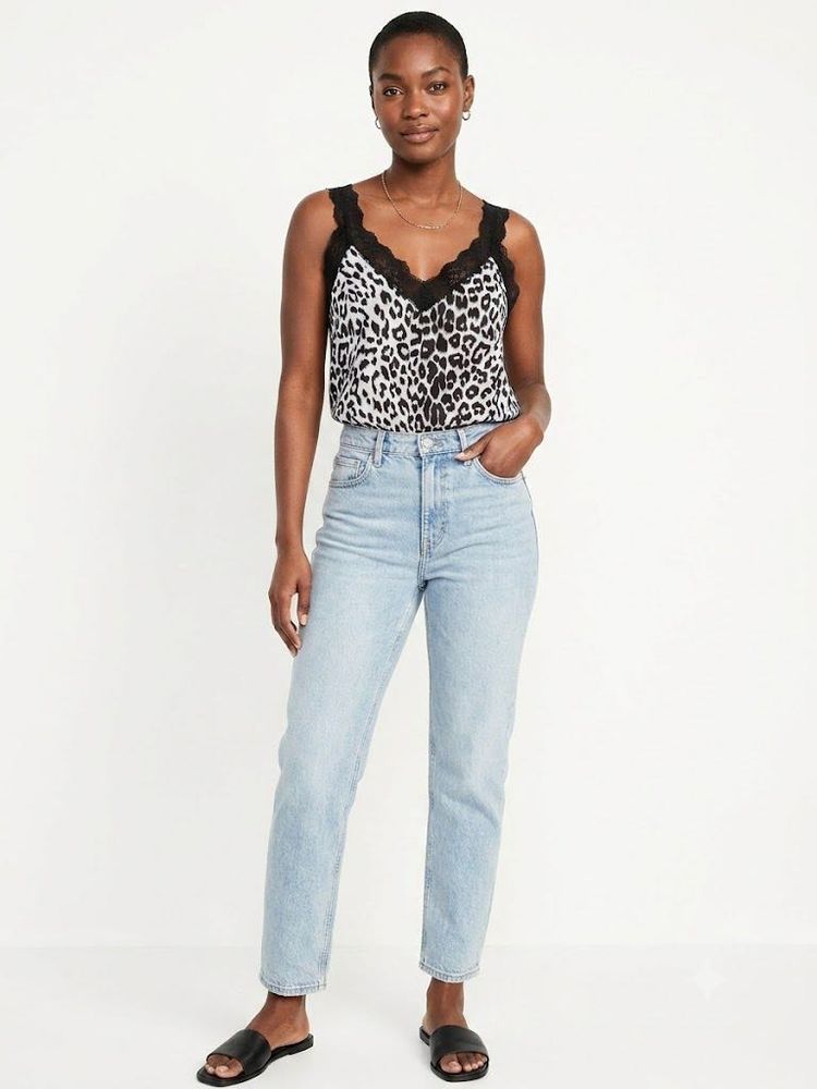 Leopard Print Lace Trim Cami Top