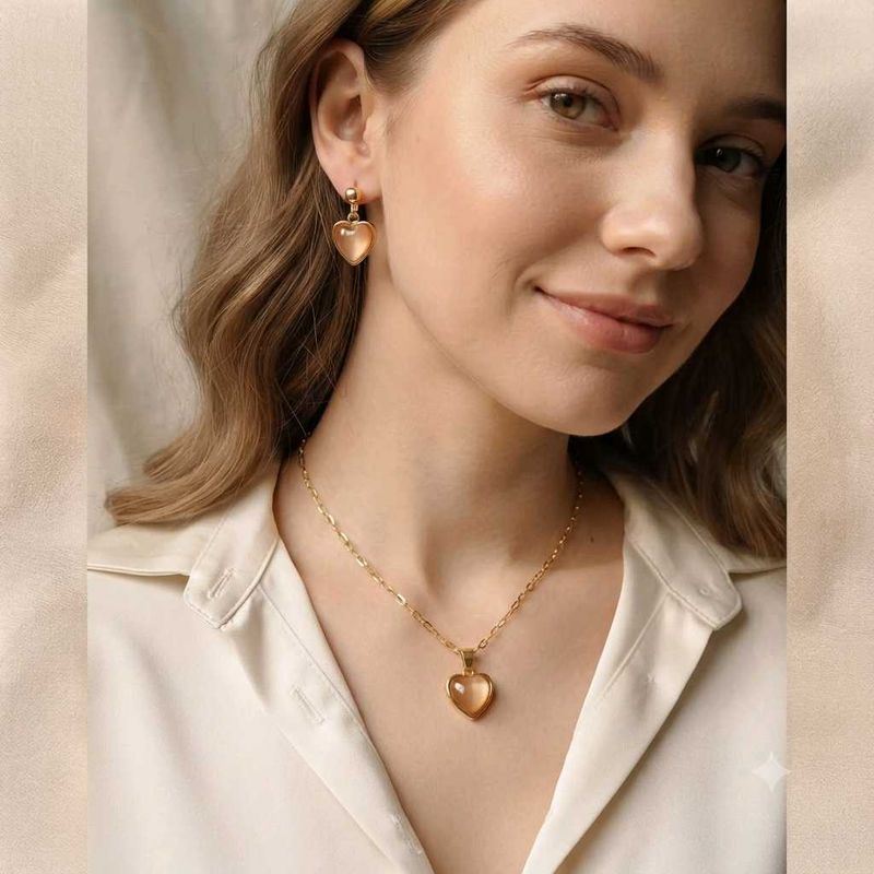 Heart Pendant Necklace &amp; Earrings Set