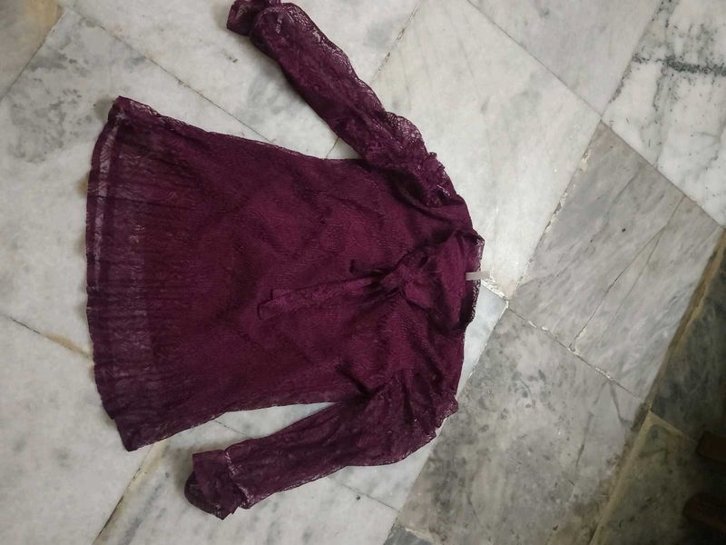 Burgundy Lace Top with Bow Detail