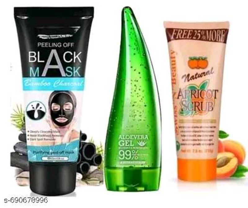 Face Care Trio: Black Mask, Aloe VeraGel &amp;Scrub