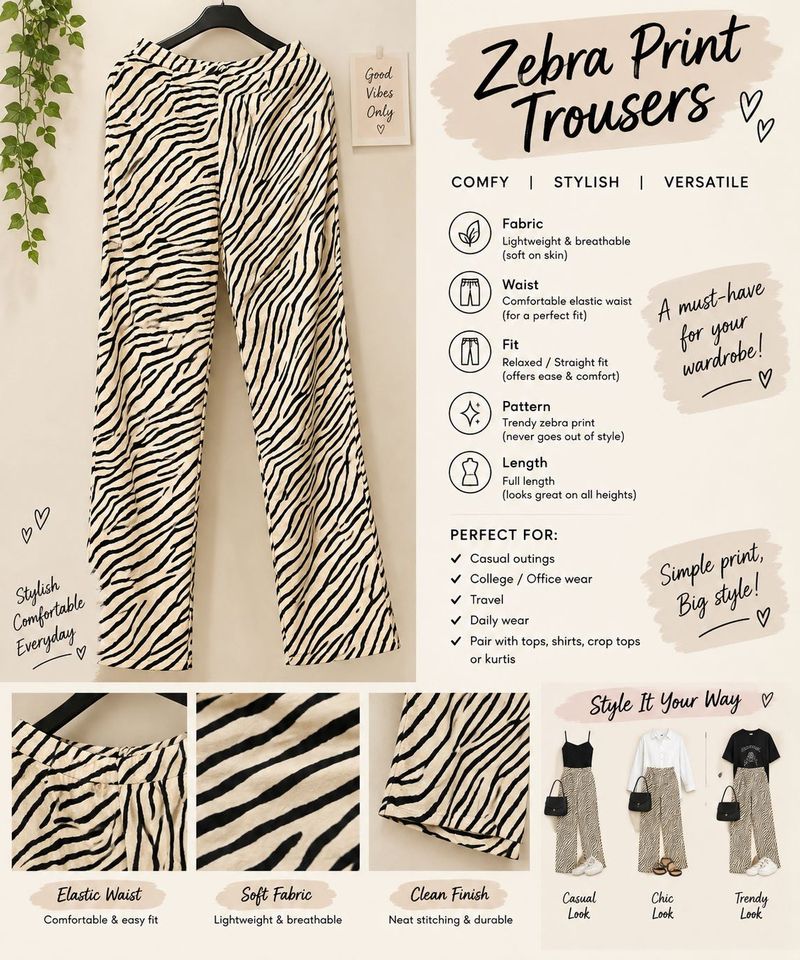 Trendy Zebra Print Trousers