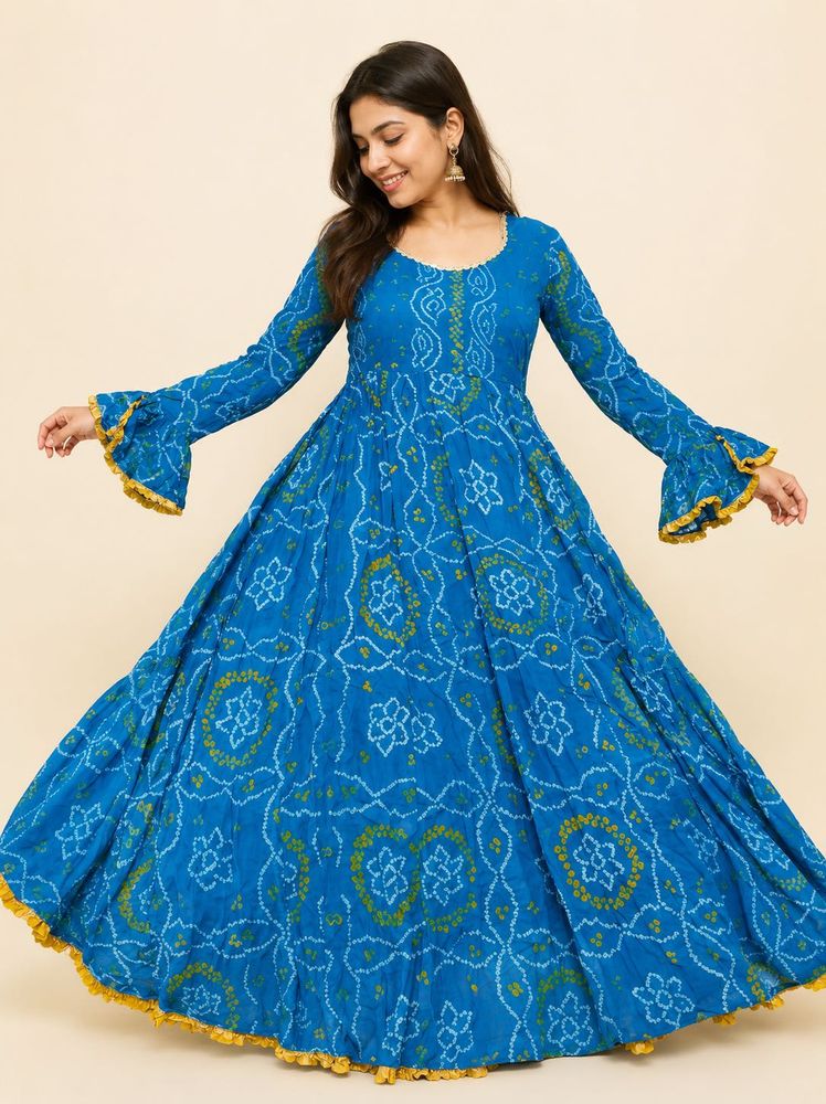 Vibrant Blue Bandhani Gown