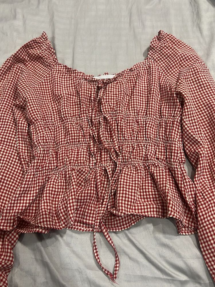 Red Gingham Peplum Top