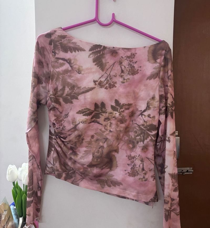 Sheer Floral Print Long Sleeve Top