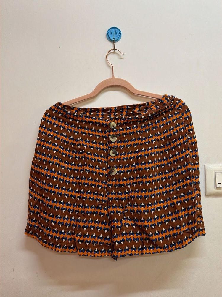 Patterned Button-Up Shorts