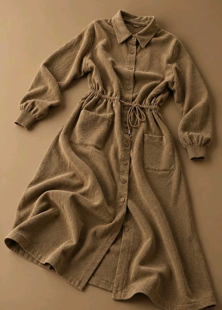 KHAKI BROWN LONG SHIRT DRESS