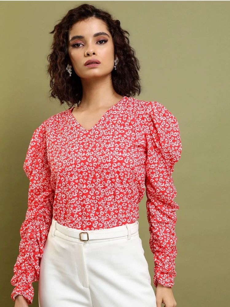 casual regular sleeves printed women red top