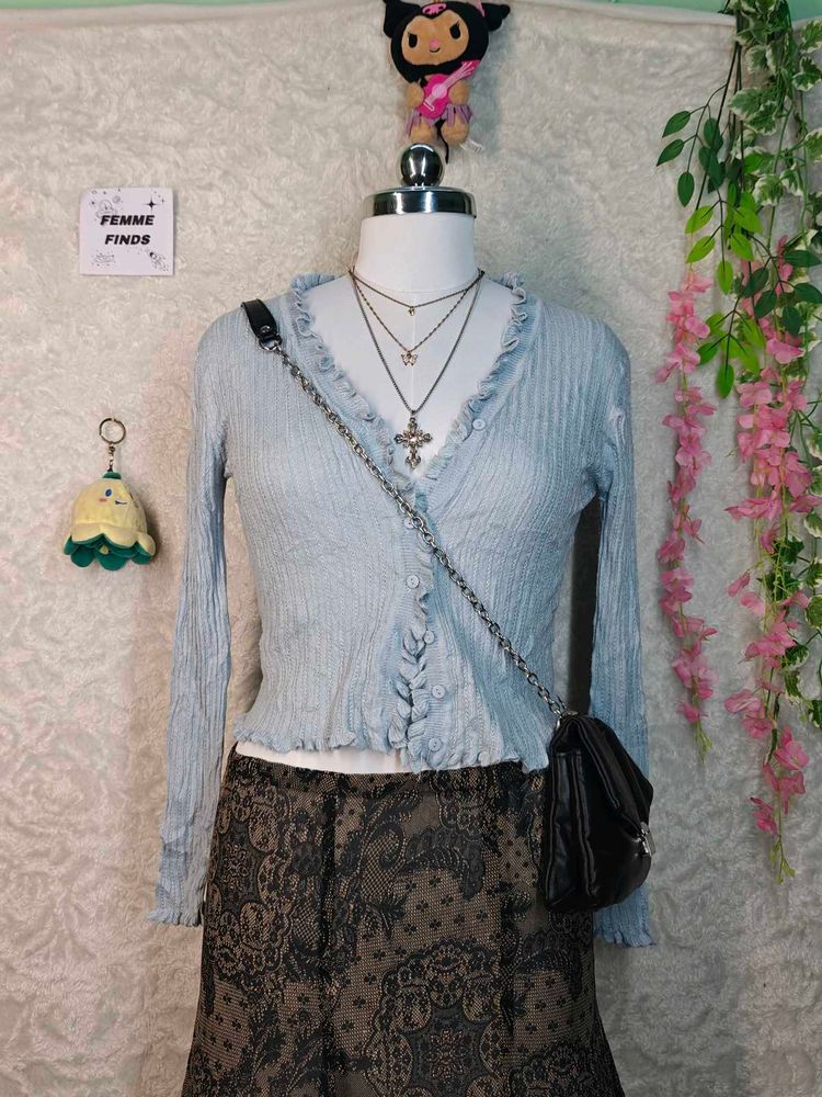 Cute Light Blue Cropped Cardigan