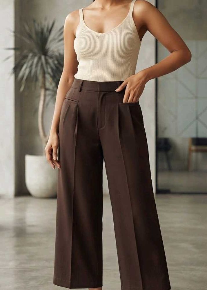 korean pant/Classic Brown Wide-Leg Trousers