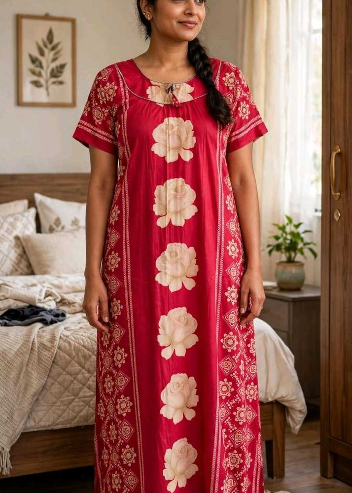 Comfortable Red Floral Nightgown