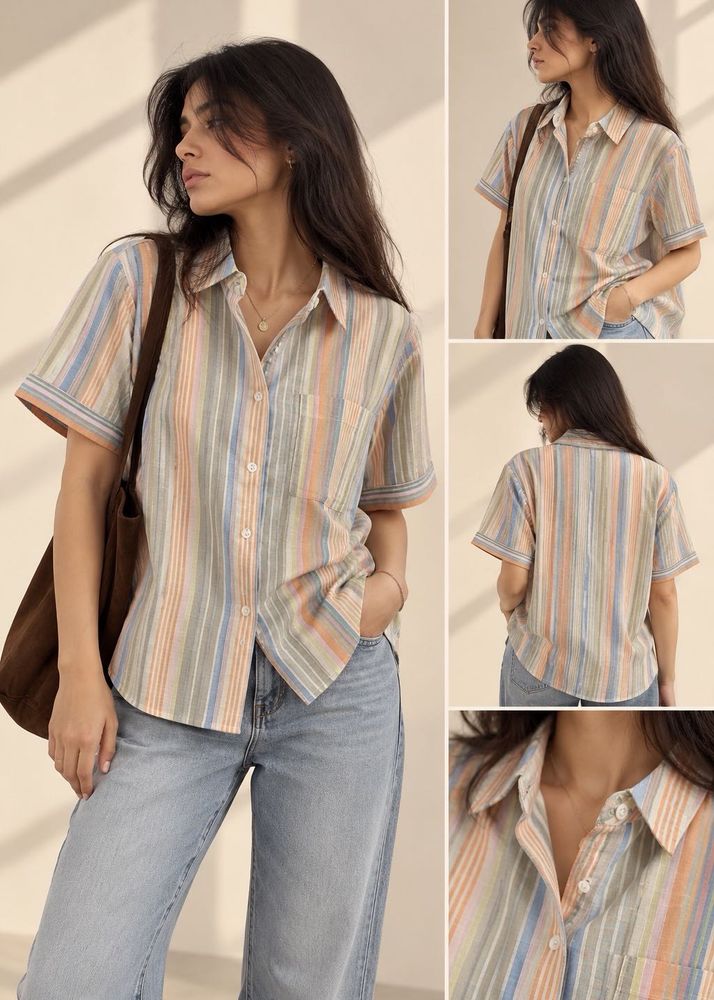 Striped Short Sleeve Button-Up Shirt