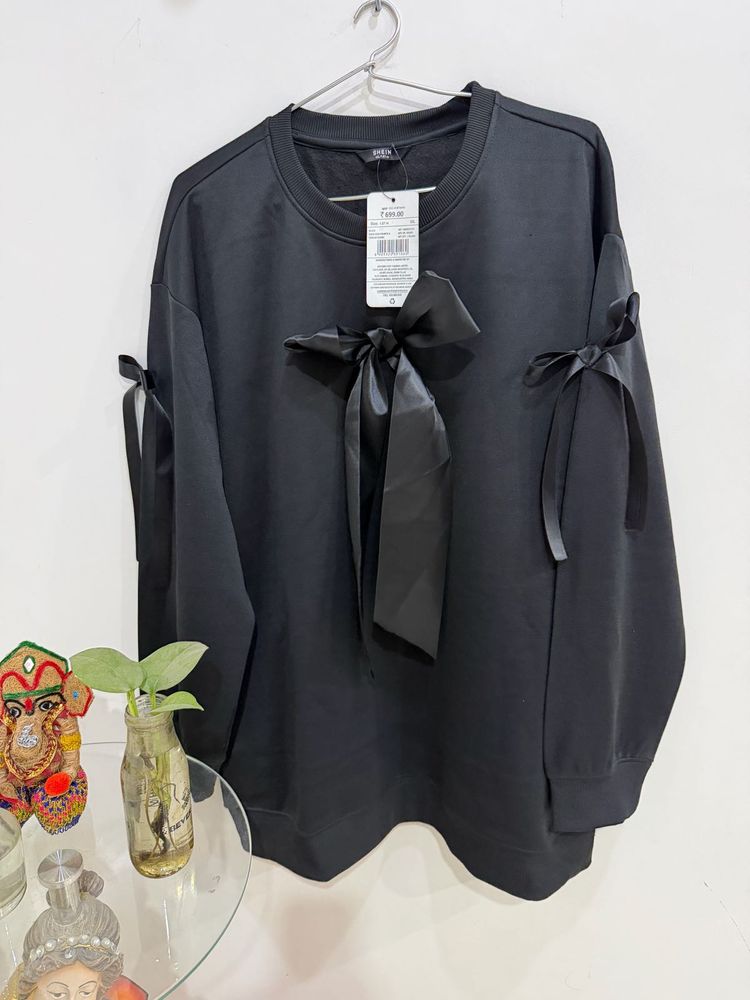 Shein Black Sweatshirt with Ribbon Bows