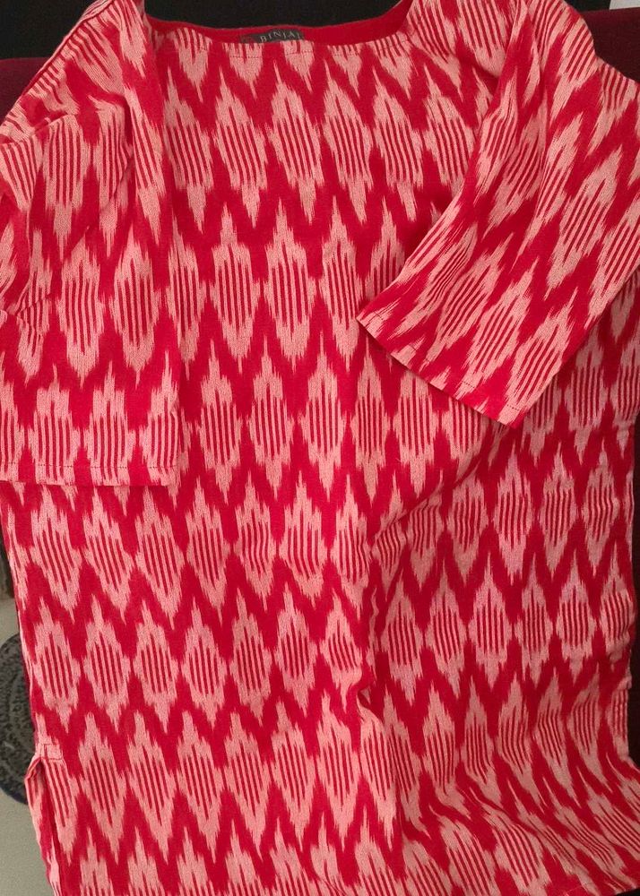 Vibrant Red Ikat Print Kurta