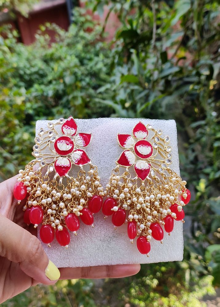 Boho Red &amp; Gold Statement Earrings❤🎉