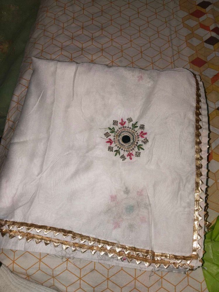White Dupatta with Mirror Work