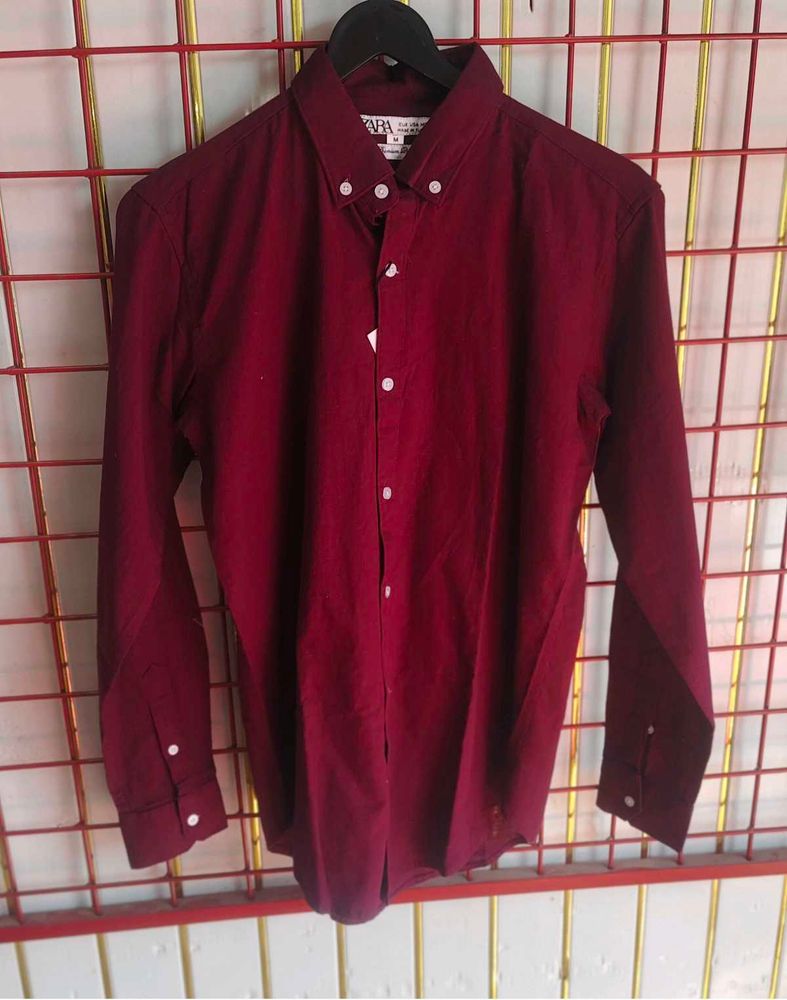 Men's Burgundy Button-Up Shirt