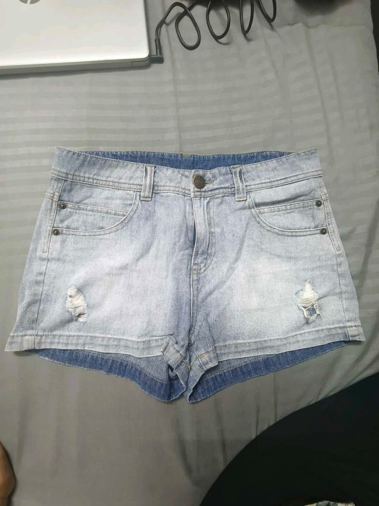 Light Wash Distressed Denim Shorts