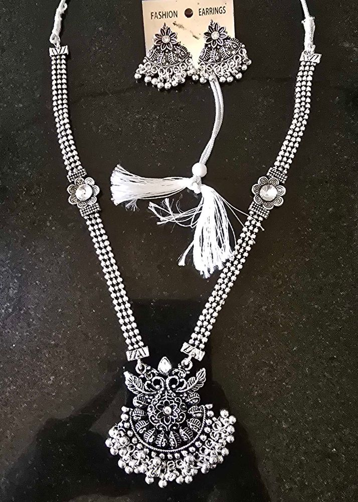 Oxidised Silver Necklace &amp; Earrings Set