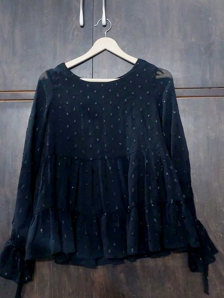 Elegant Black Ruffled Top