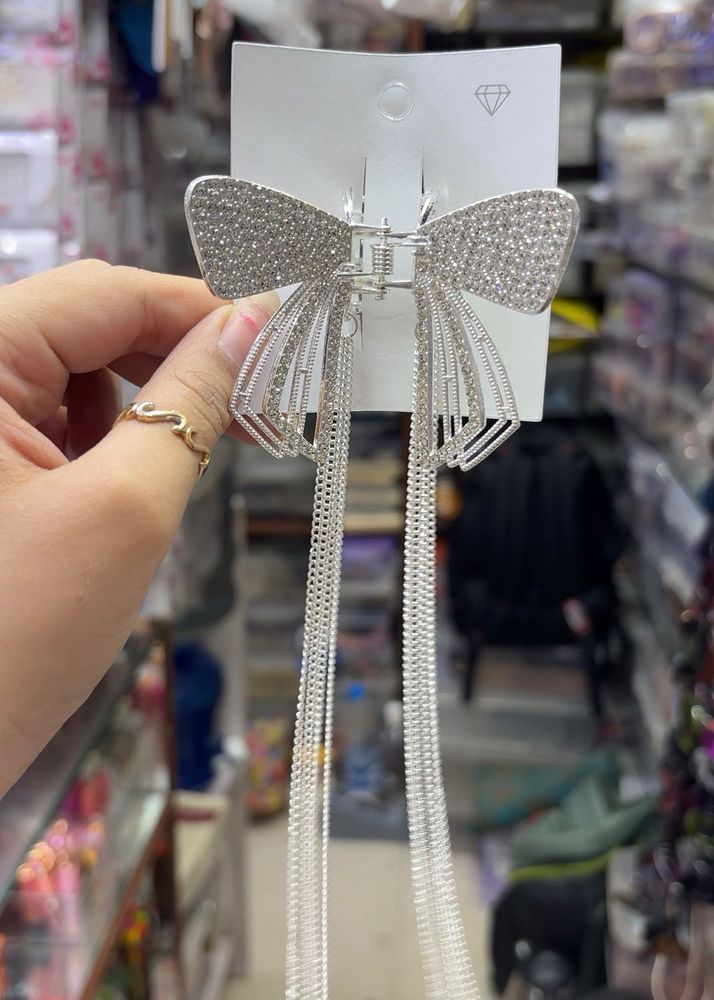 Sparkling Bow Hair Claw Clip with Chains