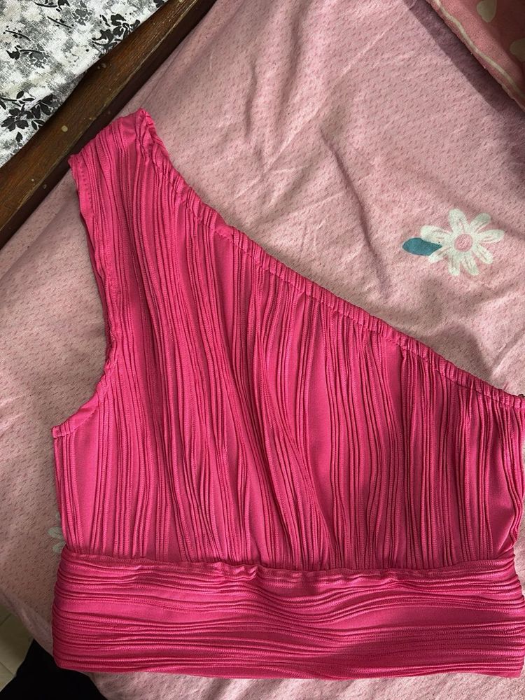 Vibrant One-Shoulder Pleated Top