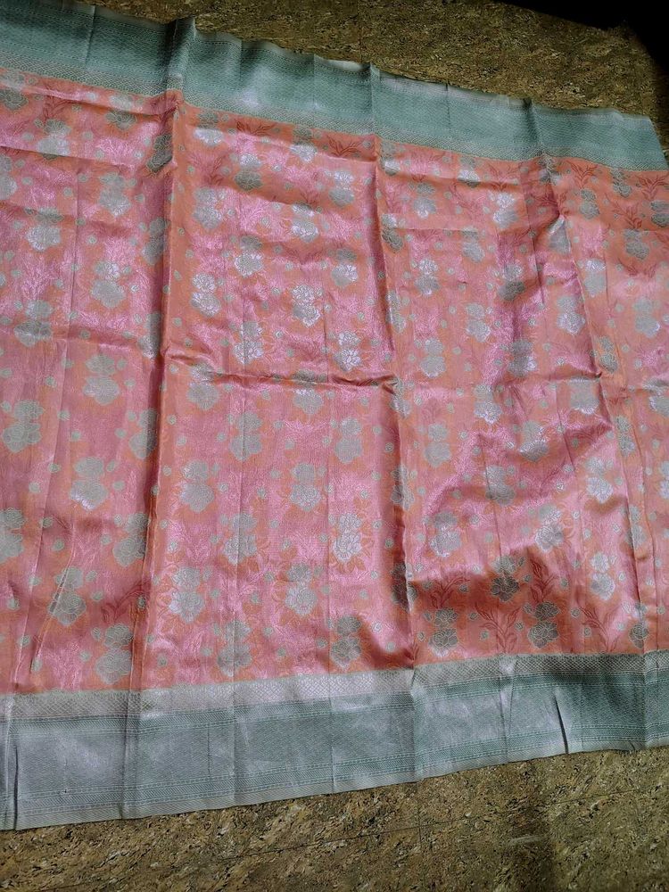 Elegant Pink Floral Saree with contrast blouse