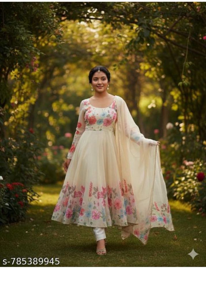Floral Print Anarkali Kurta with Dupatta