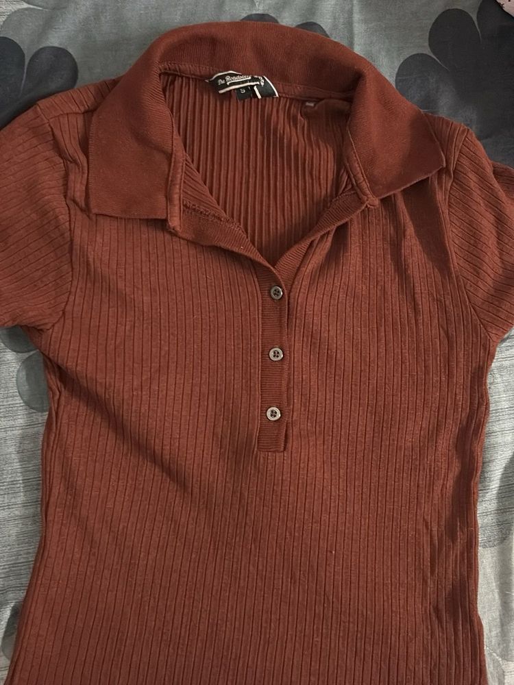 Ribbed Collared Polo T- Shirt