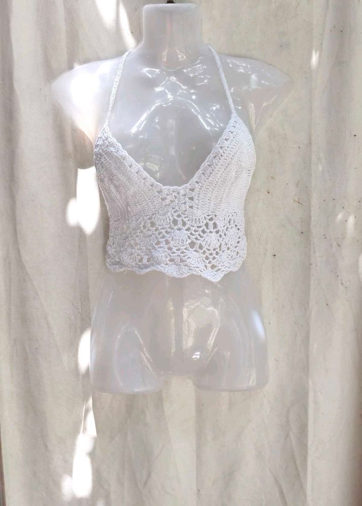 I. Crochet Halter Neck Crop Top