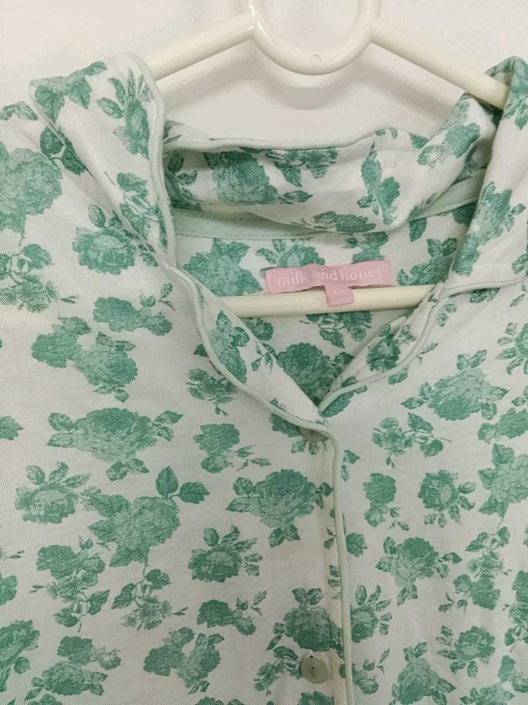 Cute Floral Print Pajama Top