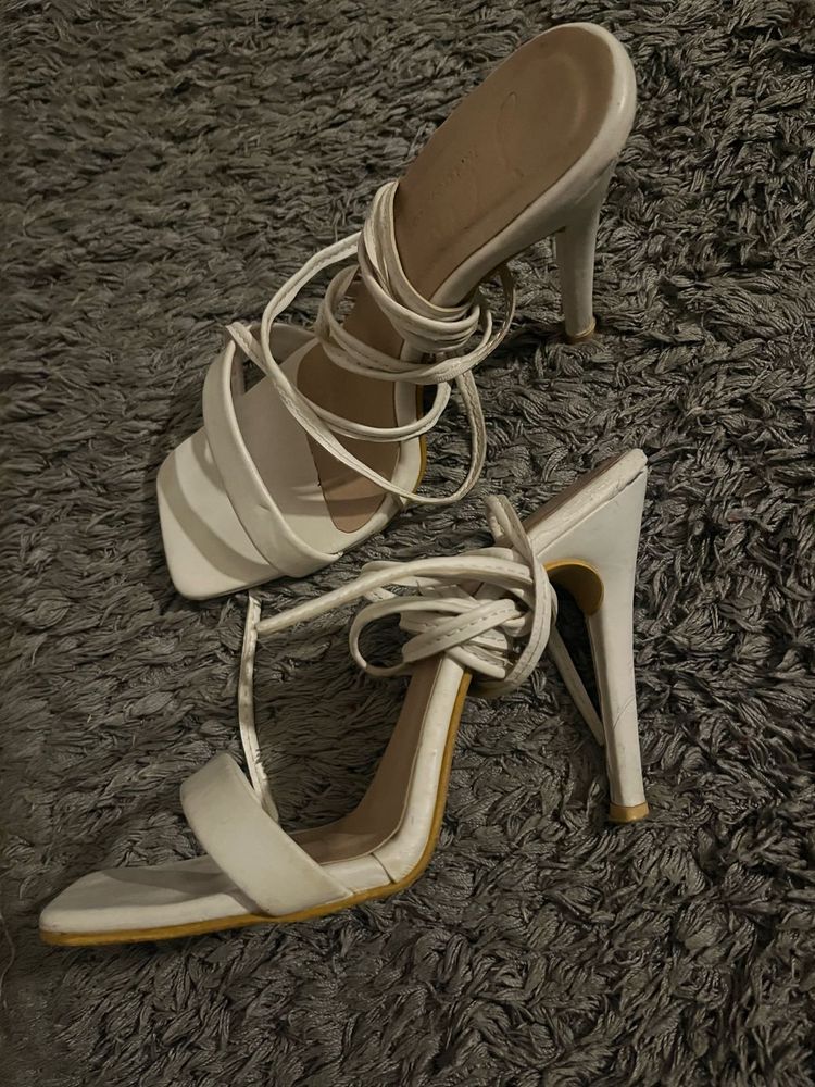 Elegant White Lace-Up Heels