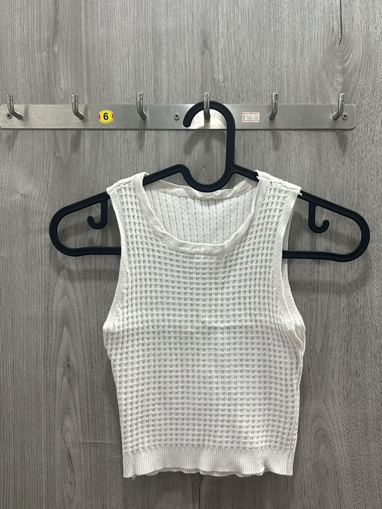 White Waffle Knit Sleeveless Top