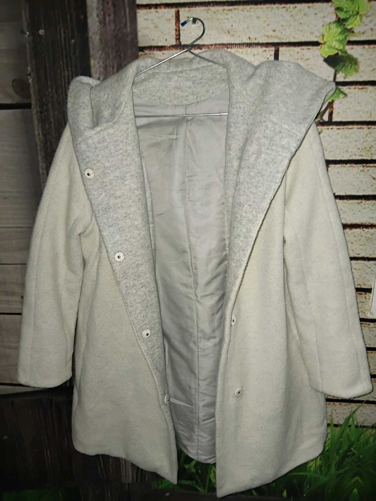 Elegant cream and grey Wool Blend Coat