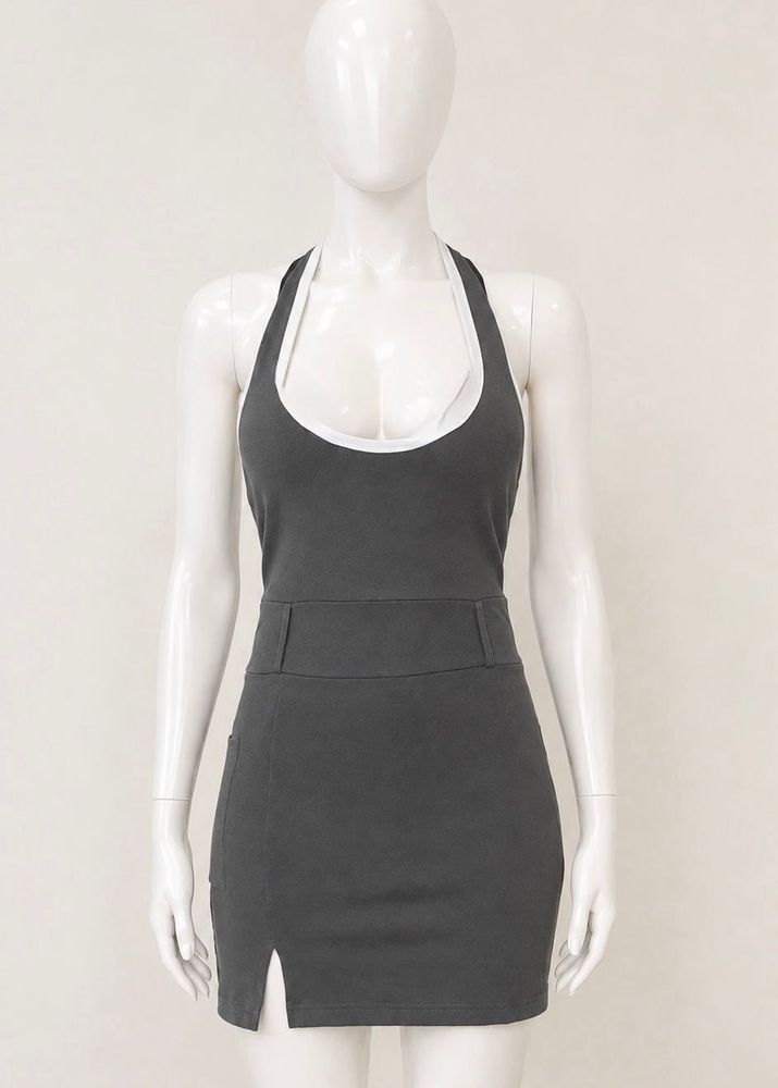 Sleek greyish olive green  Halter Dress